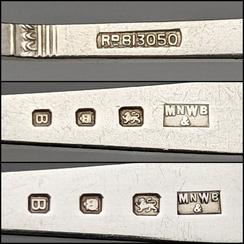 1937年 英国ヴィンテージ 純銀(925シルバー) ティースプーン6本&シュガーショベルセット ケース入り Mappin & Webb